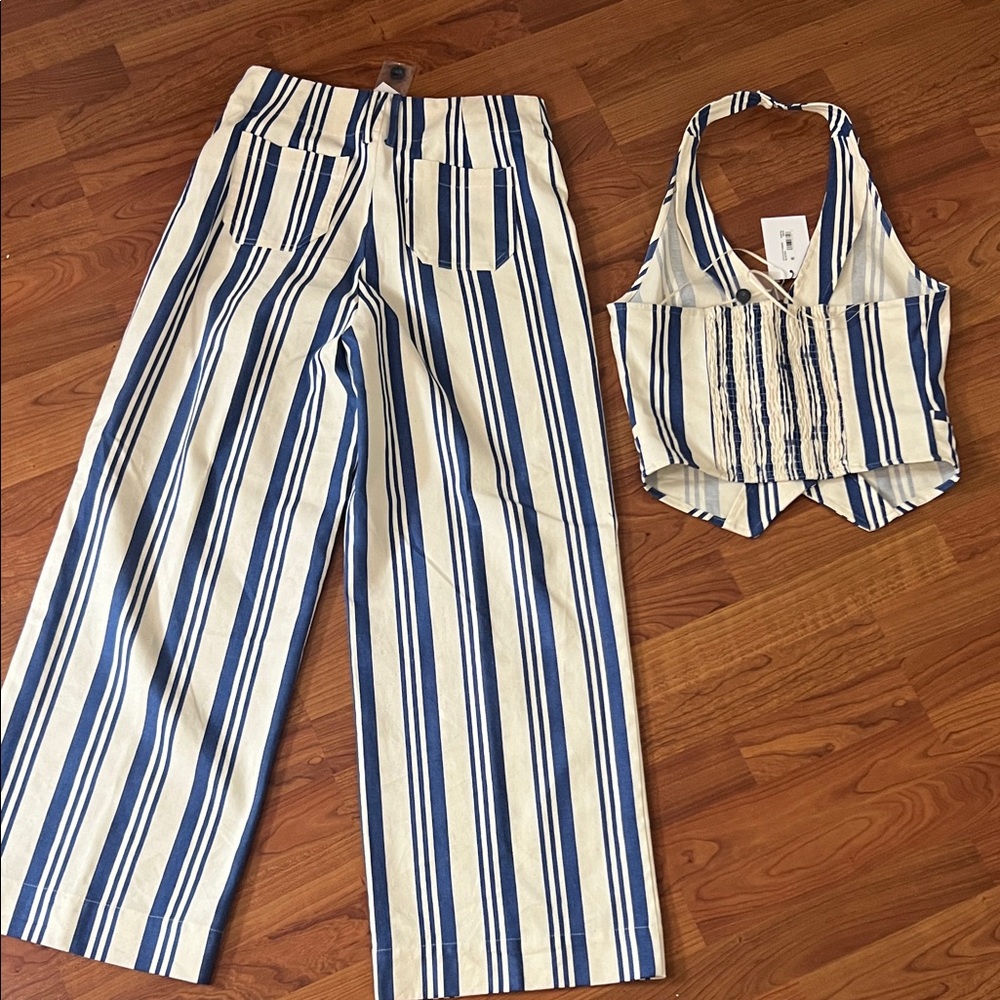 Sugarlips Blue and White Striped Wide Leg Pants & Vest Set - Picture 5 of 5